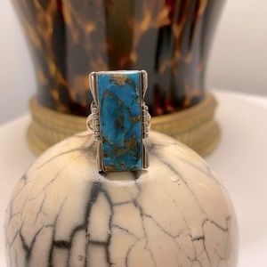 Turquoise and sterling silver ring; size 6.